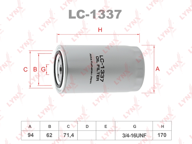 Купить LYNX LC-1337 Фильтр масляный подходит для VW Transporter 4 2.4D-2.5TD 90-03/LT 2.4D-TD 92, VOLVO 740/760/940 2.4TD 94 LC-1337