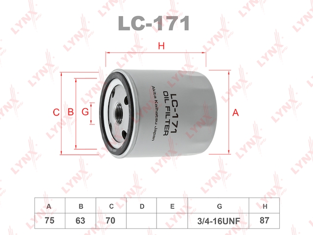 Купить LYNX LC-171 Фильтр масляный подходит для TOYOTA Camry 2.5 91/3.0 91/Corolla 1.4D 04/Land Cruiser 100 4.7 98/Prado 2.7-4.7 02/Yaris 1.4D 01, LEXUS GS300/430 93-05/IS200 99-05/RX300/400h 03 LC-171