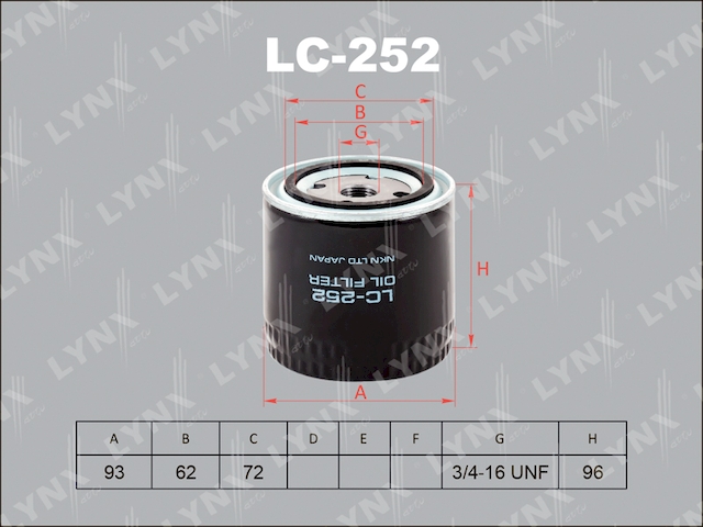 Купить LYNX LC-252 Фильтр масляный подходит для NISSAN Almera(N16) 2.2D 03 / Cabstar 2.5D 06 / Murano(Z51) 2.5D 05 / Navara(D40) 2.5D 05 / NP300 2.5D 08 / Pathfinder(R51) 2.5D 05 / Pick Up(D22) 2.5D 02 LC-252