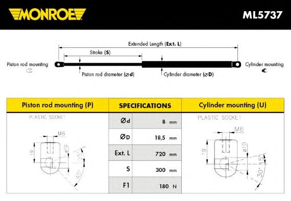 Купить MONROE ML5737 Амортизатор капота