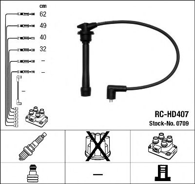 Купить NGK 0709 Комплект проводов зажигания 0709 / RC-HD407, HYUNDAI ACCENT,ELANTRA 1.5-1.6L 2.0L G4ED