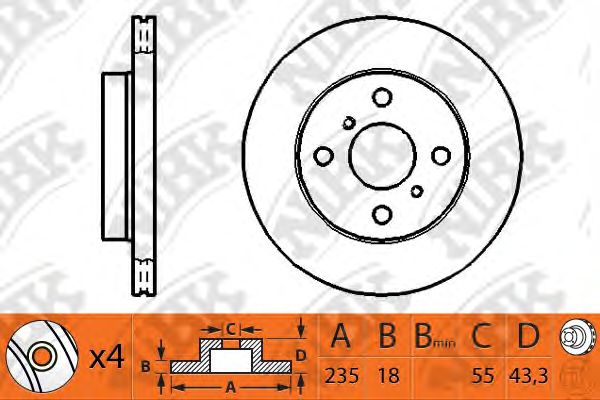 Купить NIBK RN1127 Диск тормозной передний TOYOTA YARIS 1.0-1.4 99- D235мм RN1127