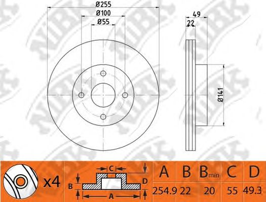 Купить NIBK RN1458 Диск тормозной TOYOTA COROLLA 2001-2007 RN1458