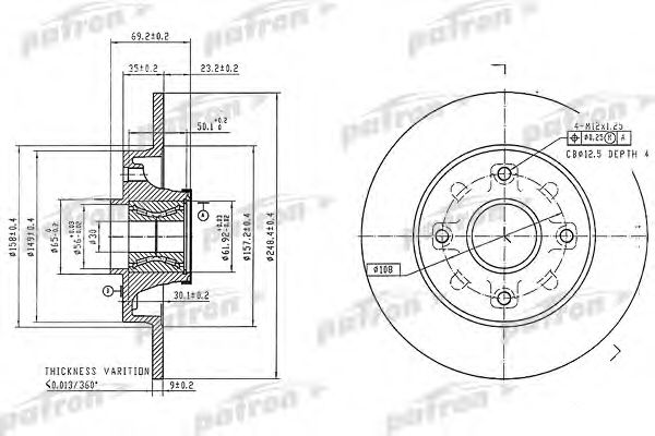 Купить PATRON PBD7016 Диск тормозной задн c подшипником и кольцом ABS (1 шт) PEUGEOT: 207/307, Citroen C4 all 06>