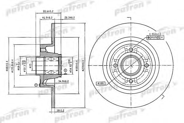 Купить PATRON PBD7018 Диск тормозной задн c подшипником и кольцом ABS (1 шт) RENAULT: ScenicMegane 1.4-2.0idCi 03 PBD7018