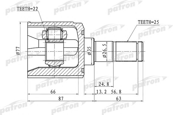 Купить PATRON PCV1003 ШРУС внутренний 22x35x25 HYUNDAI GETZ 02-11, ACCENT/VERNA 99-