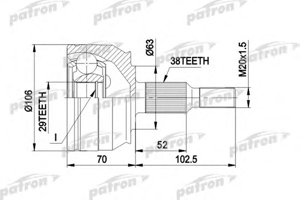 Купить PATRON PCV1033 ШРУС наружн к-кт 38x63x29 VW: MULTIVAN V 03-, TRANSPORTER V c бортовой платформой 03-, TRANSPORTER V фургон 03-