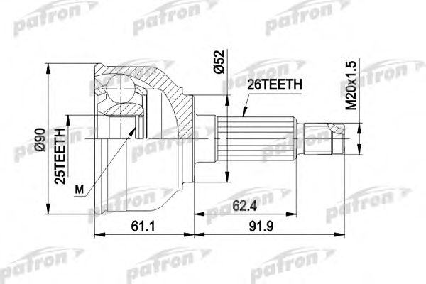 Купить PATRON PCV1042 ШРУС наружн к-кт 26x52x25 MAZDA: 626 2.0/2.0D 03/83-09/87 без ABS