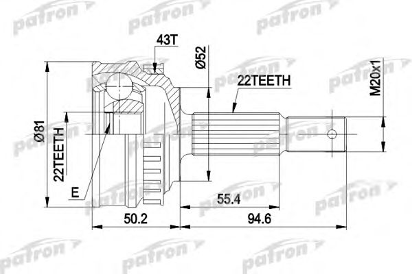 Купить PATRON PCV1057 ШРУС наружн к-кт 22x52x22 ABS:43T OPEL: VECTRA 1.4/1.6 с и без ABS 10.88-7.91