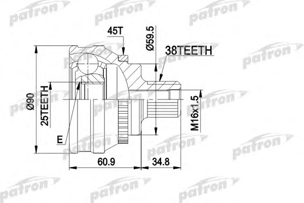 Купить PATRON PCV1121 ШРУС наружн к-кт 38x59.5x25 ABS:45T AUDI: 80/90 QUATTRO 2.0-2.8 2.93-, AUDI: 100 03/83-11/90, с ABS 45