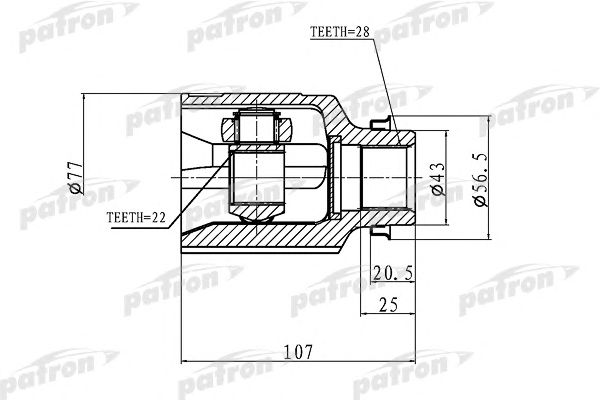 Купить PATRON PCV1172 ШРУС внутренний правый 22x43x28 KIA SHUMA,II/SEPHIA,II/MENTOR,II/SPECTRA 97-04