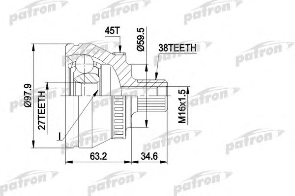 Купить PATRON PCV1267 ШРУС наружн к-кт 38x59.5x27 ABS:45T AUDI:A4/A6/A8 2.4/2.6/2.7T/2.8/4.2/2.5TDI 94-01,SKODA: SUPERB 1.9TDI/2.5TDI 02-,PASSAT 1.9TDI/2.5TDI/2.8 V6/2.3 V5/2.8/