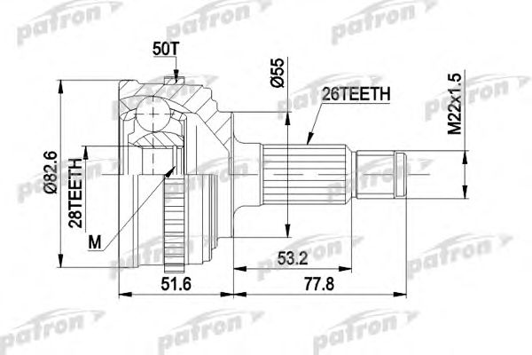 Купить PATRON PCV1301 ШРУС наружн к-кт 26x55x28 ABS:50T HONDA: CIVIC V 95 - 01, CIVIC V Fastback 97 - 01, CIVIC V Hatchback 95 - 01