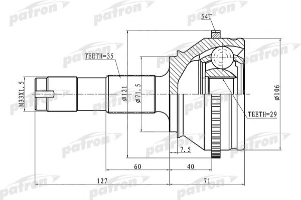 Купить PATRON PCV1334 ШРУС наружный с кольцом ABS 35x71.5x29 ABS:54T FIAT DUCATO RUSSIA 08-