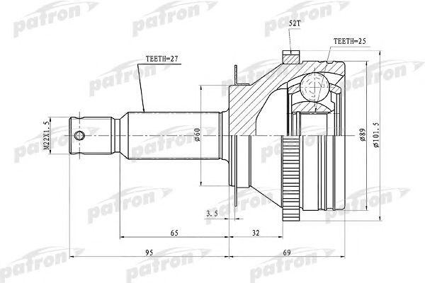 Купить PATRON PCV1350 ШРУС наружный с кольцом ABS задний 27x58.8x25 ABS:52T HYUNDAI SANTA FE (BB) 00-06