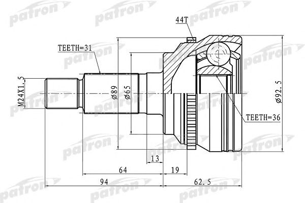 Купить PATRON PCV1366 ШРУС наружный с кольцом ABS 31x65x36 ABS:44T MAZDA CX-7 08.01.2008-