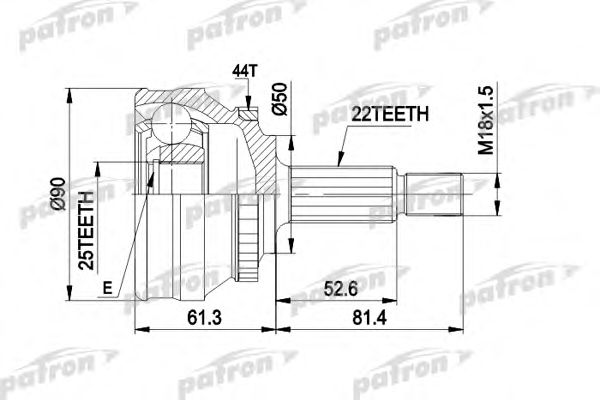 Купить PATRON PCV1376 ШРУС наружн к-кт 22x50x25 ABS:44T VOLVO: 440 K 88 - 96, 460 L 88 - 96, 480 E 86 - 96
