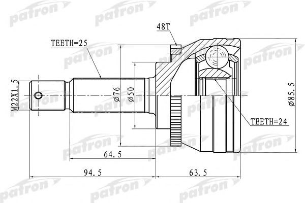 Купить PATRON PCV1611 ШРУС наружный с кольцом ABS 25x50x24 ABS:48T KIA RIO [BN] 1.5 CRDi [D4FA] -06, RIO 1.5 CRDi [D4FA] [TC] 06-