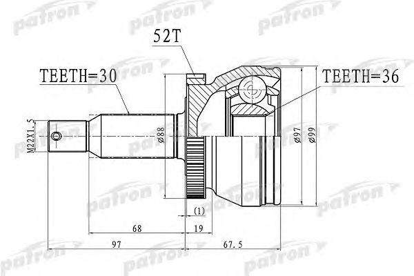 Купить PATRON PCV3072 ШРУС наружн A:30, B:36, D:99, ABS:52 Hyndai: Santa Fe II 2.7-2.2CRDI 06 PCV3072