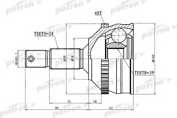 Купить PATRON PCV3083 ШРУС наружн[A:28, B:39, D:58, ABS:48] Citroen XM, Peugeot: 605 2.0/T, 2.5TD, 3.0V6, 607 2.0/HDI, 2.2/HDI, 3.0V6 00>