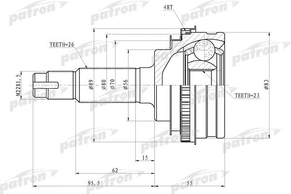 Купить PATRON PCV4006 ШРУС наружный с кольцом ABS 23x56x26 ABS:48T TOYOTA COROLLA AE100/EE100/CE100 91-97