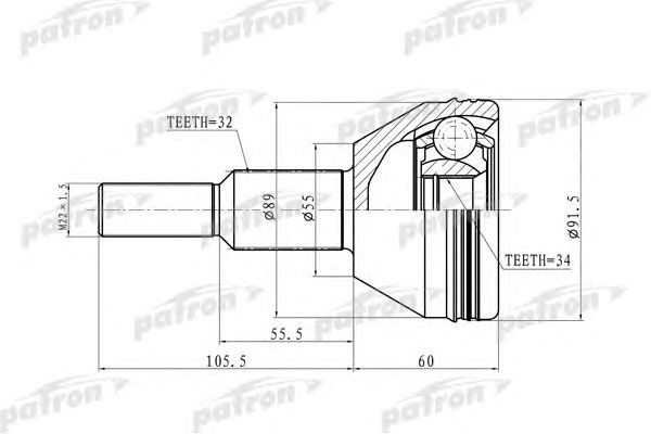 Купить PATRON PCV6908 ШРУС наружн 32x55x34 CHRYSLER: PACIFICA 07-08 , TOWN & COUNTRY 08-09 \ DODGE: GRAND CARAVAN 08-09