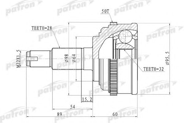 Купить PATRON PCV9574 ШРУС наружн 28x64x32 ABS:50T Honda: CRV 97-00