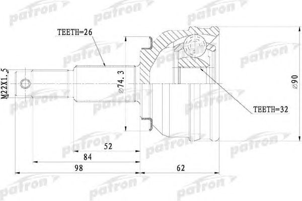 Купить PATRON PCV9819 ШРУС наружн 26x54.1x32 Chrysler: Town & Country 90-00, Voyager 90-00 \ Dodge: Caravan 90-00 без ABS