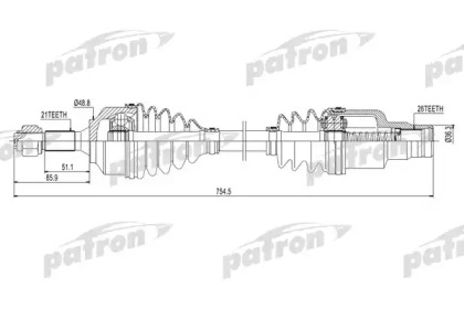 Купить PATRON PDS0131 Полуось правая 21x754x48.5x26 CITROEN: C2 03-, C3 02-, C3 PLURIEL 03-