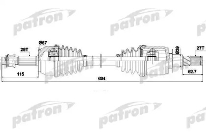 Купить PATRON PDS0271 Полуось передняя 29x634x67x27 NISSAN: NAVARA 2.5DCI 4WD 05-, PAHTFINDER 2.5DCI 4WD 05-