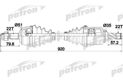 Купить PATRON PDS0284 Полуось передняя правая 22x920x51x22 OPEL: CORSA D 1.2/1.4 06-