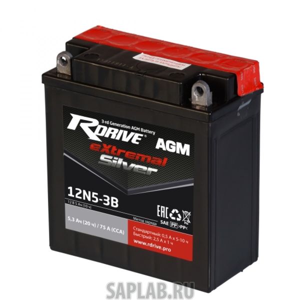 Купить RDRIVE RDRIVE12N53B Аккумулятор RDRIVE-12N5-3B 12В 5Ач 75CCA 119x59x130 мм Обратная (-+)