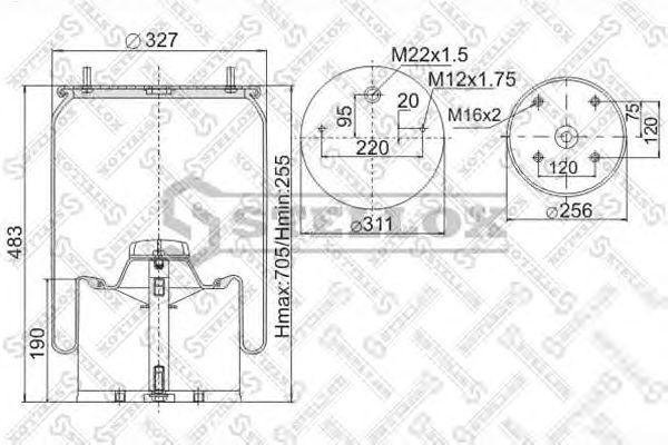 Купить STELLOX 9007251SX пневмопод. со стак. !2шп.М12 смещ.20 1отв-шт.М22 Поршень сталь 4отв.M16 \BPW, Gigant