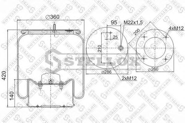 Купить STELLOX 9029181SX пневмоподушка со стак!2шп.M12смещ.25. 1отв.шт.M22. Поршень стальн.4отв.M12 \SAF2918V