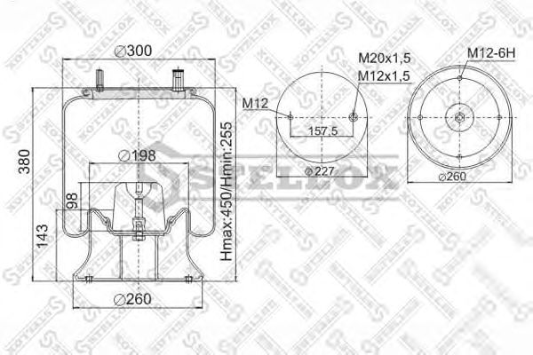 Купить STELLOX 9041561SX пневмоподушка со стак. !1шп.M12 1шп-шт.M12/20 Поршень сталь 4отв.M12 \ROR,Weweler,OMAR