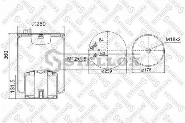 Купить STELLOX 9048821SX пневмоподушка со стак.! 2штуц.M16 смещ.84- 1шп.M12 Поршень ... \MAN TGA