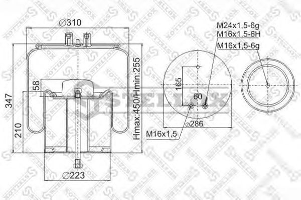 Купить STELLOX 9049121SX пневмопод. со стак.! 1шп.d12 1шп.M16 1шп-штуц.M16/M24Поршень сталь 1шп. M16 \RVI