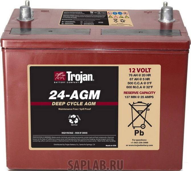 Купить TROJAN 24AGM Аккумулятор TROJAN 24-AGM 12V 76A (274х174х219)