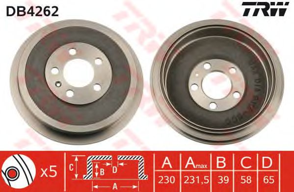Купить TRW DB4262 Барабан тормозной SKODA: OCTAVIA 1.4/1.4 16V/1.6/1.9 SDI/1.9 TDI 96-10, OCTAVIA Combi 1.4 16V/1.6/1.9 SDI/1.9 TDI/1.9 TDI 4x4 98-10, OCTAVIA Combi 1.4 04-, ROOMSTER 1.2