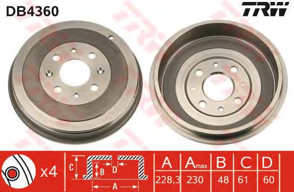 Купить TRW DB4360 Барабан тормозной FIAT: PUNTO 0.9 Twinair Turbo/1.3 D Multijet/1.4/1.4 Bifuel/1.4 Multi Air/1.4 Natural Power/1.4 Turbo Multi Air 12-