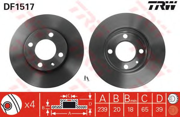 Купить TRW DF1517 Диск тормозной передн AUDI: 80 76-78, 80 79-86, 80 86-91, COUPE 81-88, SEAT: CORDOBA 93-99, CORDOBA Vario 96-, CORDOBA хечбэк 99-02, IBIZA II 93-99, IBIZA III
