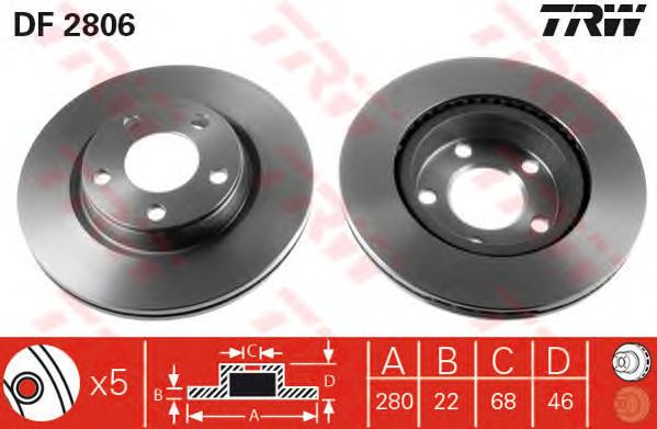 Купить TRW DF2806 Диск тормозной перед AUDI: A4 95-00, A4 00-04, A4 04-, A4 Avant 95-01, A4 Avant 01-04, A4 Avant 04-, A8 99-02, A8 02-, VW: PASSAT 96-00, PASSAT 00-05, PASSAT Va