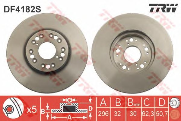 Купить TRW DF4182S Диск тормозной передн Lexus LS400 92-94, GS300/400 USA, IS300 USA