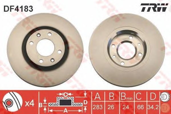 Купить TRW DF4183 Диск тормозной передн CITROEN: BERLINGO 02-, BERLINGO фургон 00-, C3 05-, C4 04-, C4 Grand Picasso 06-, C4 Picasso 07-, C4 купе 04-, C5 01-04, C5 04-, C5 Break