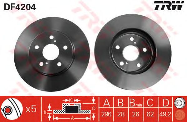 Купить TRW DF4204 Диск тормозной передн TOYOTA: CAMRY 96-01, CAMRY 01-