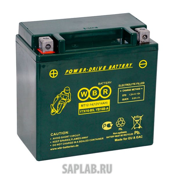 Купить WBR MT1214 Аккумулятор мотоциклетный WBR MT 12-14 YTX16-BS, YB16B-A 12V 14Ah AGM