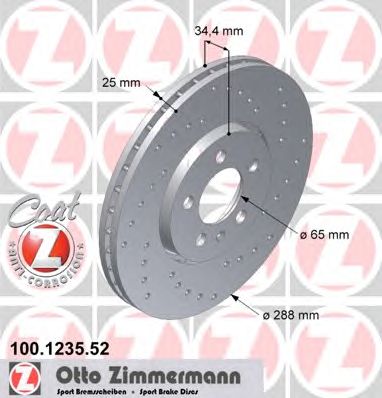 Купить ZIMMERMANN 100.1235.52 Диск торм.перед.вентил.перфорир. [288x25] SPORT COAT Z