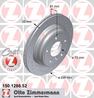 Купить ZIMMERMANN 150.1286.52 Диск торм.задн.вентил.перфорир. [298x20] SPORT COAT Z