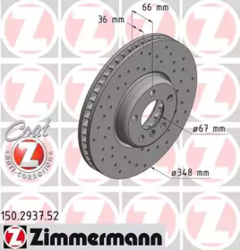 Купить ZIMMERMANN 150.2937.52 Диск торм.перед.вентил.перфорир. [348x36] SPORT Z RIGHT [парный 150.2936.52]