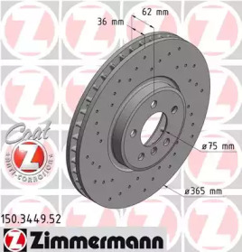 Купить ZIMMERMANN 150.3449.52 Диск торм.перед.вентил.перфорир. [365x36] SPORT COAT Z
